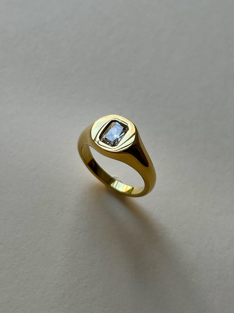 Signet Ring with Rectangular Gem - Clear