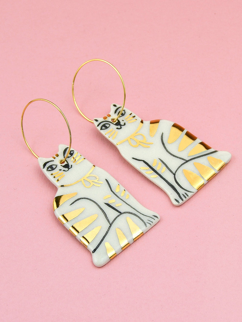 Ceramic Handpainted Cat Hoops with Stripes - Silver