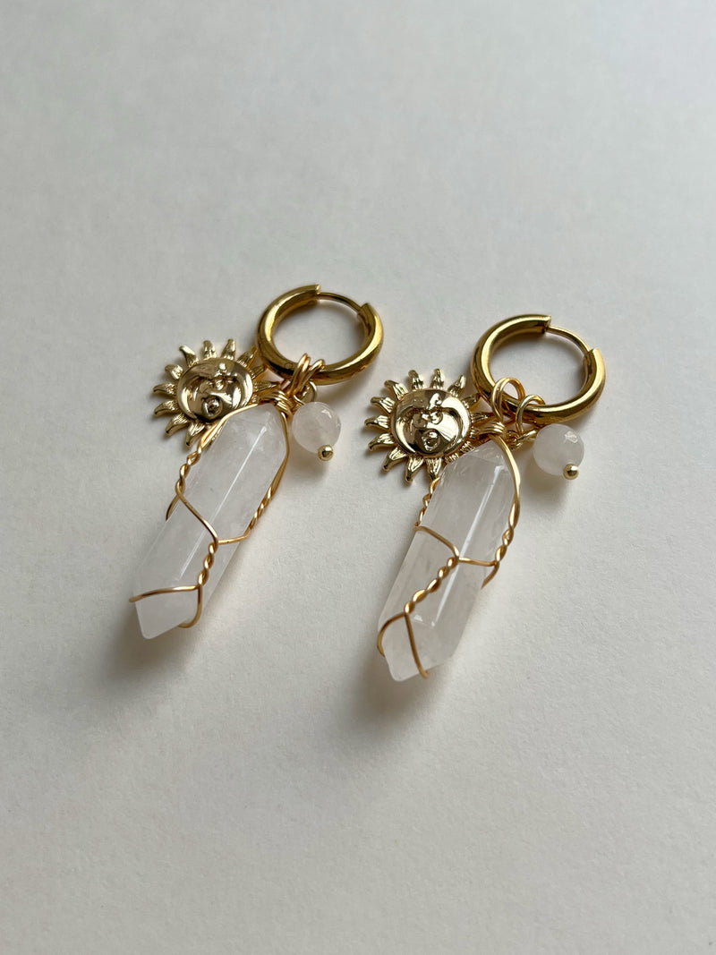 Divine Sun-Moon Hoops - Clear Quartz