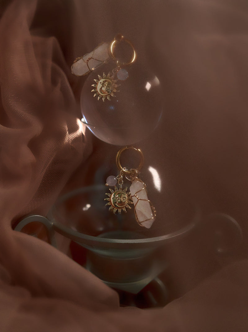 Divine Sun-Moon Hoops - Clear Quartz