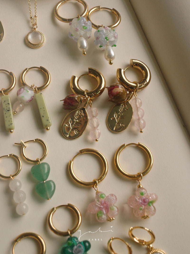 Mismatched Stone Hoop Earrings - Aventurine
