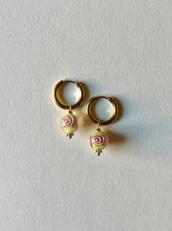 Little Hoops with Eclectic Glass Beads - Green Apple