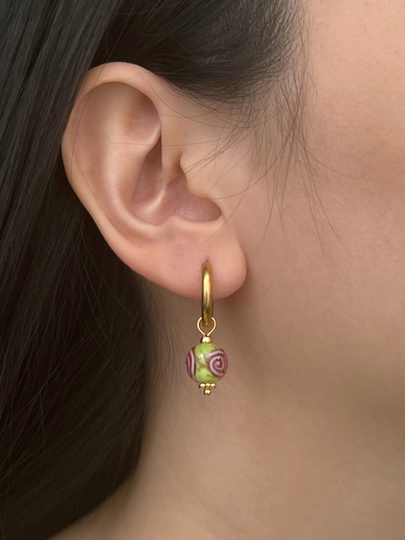 Little Hoops with Eclectic Glass Beads - Green Apple