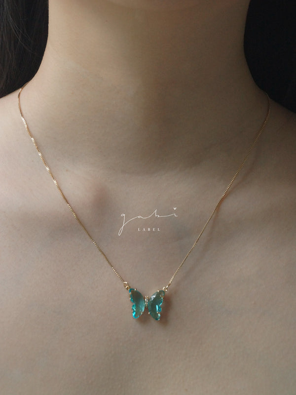 Crystal Butterfly Necklace - Aqua *14k Gold-plated