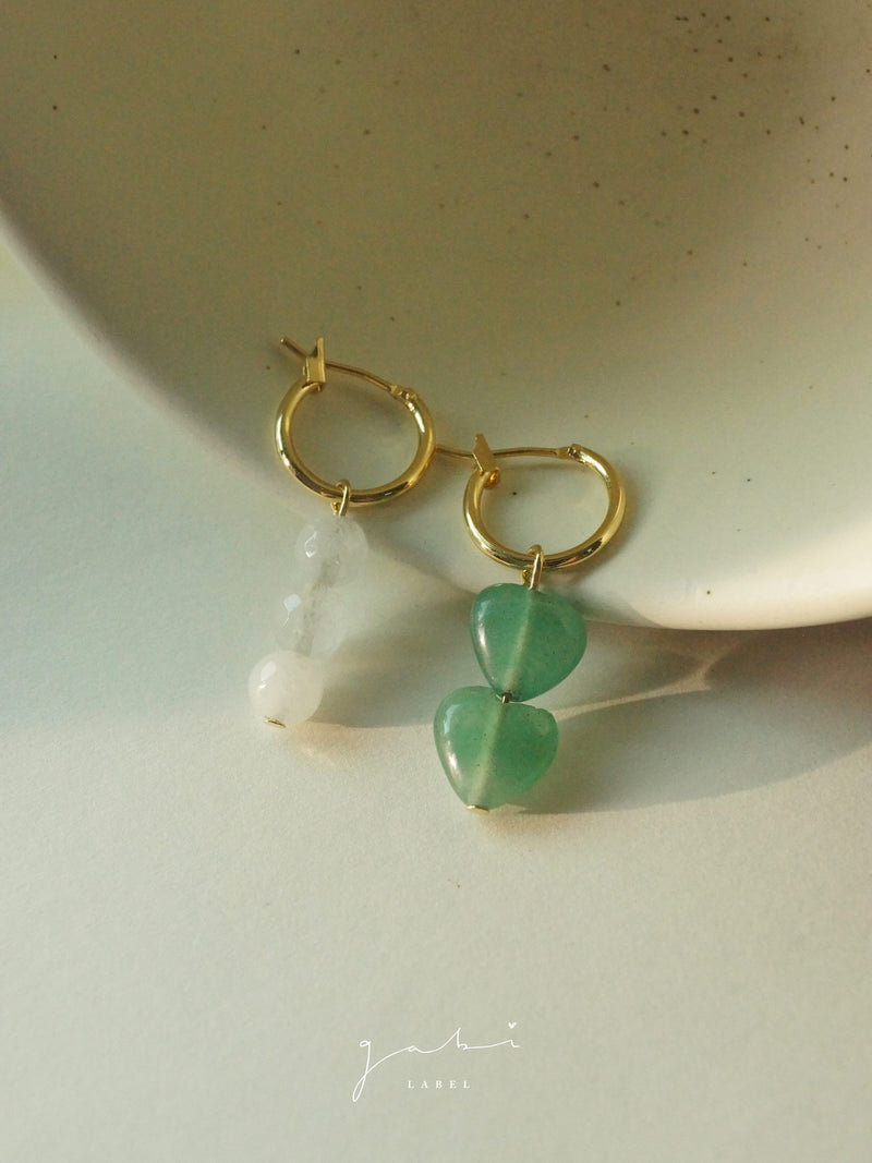 Mismatched Stone Hoop Earrings - Aventurine