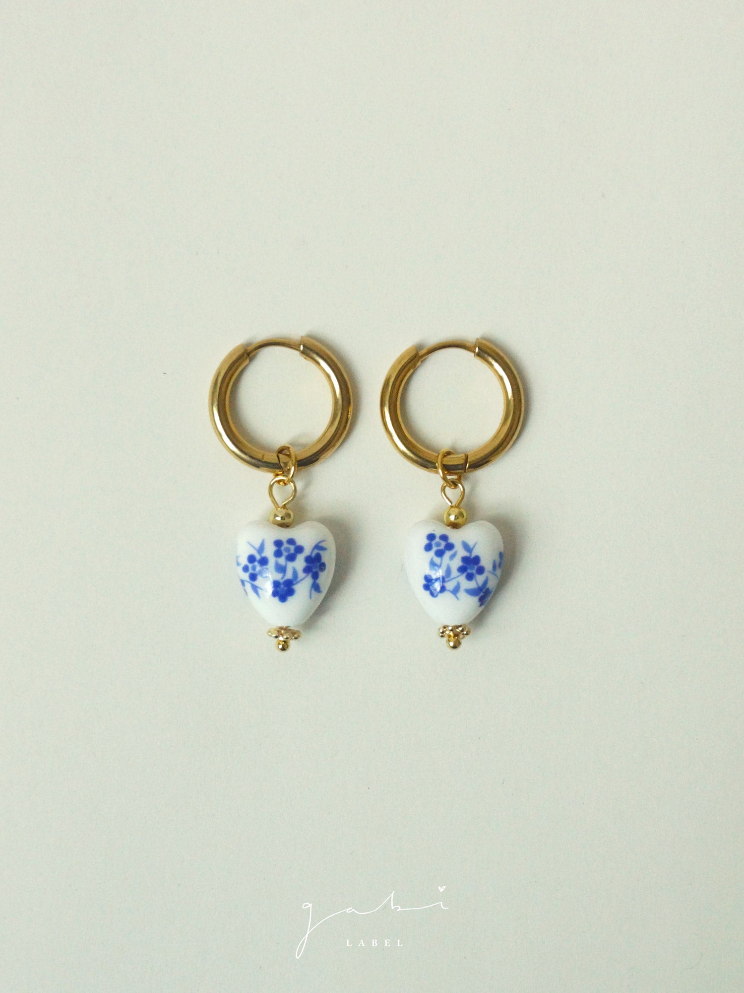 Boucles d'oreilles créoles en forme de cœur en céramique - Bleu