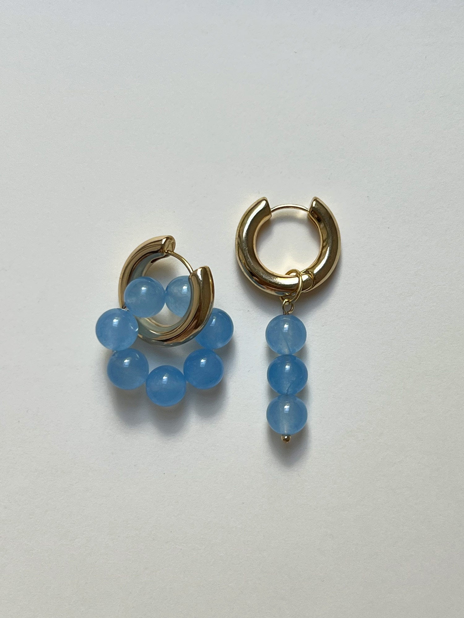Asymmetrical Hoops with Natural Stones - Blue