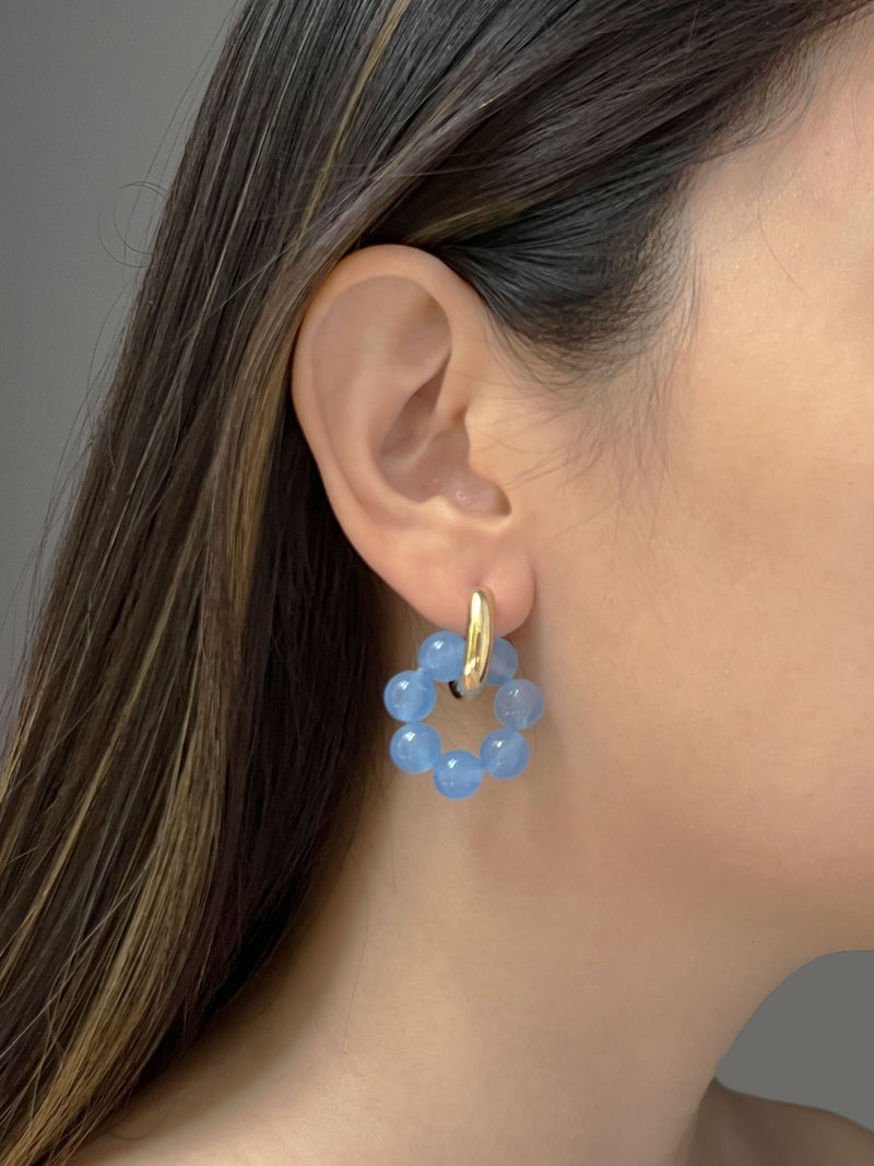 Asymmetrical Hoops with Natural Stones - Blue