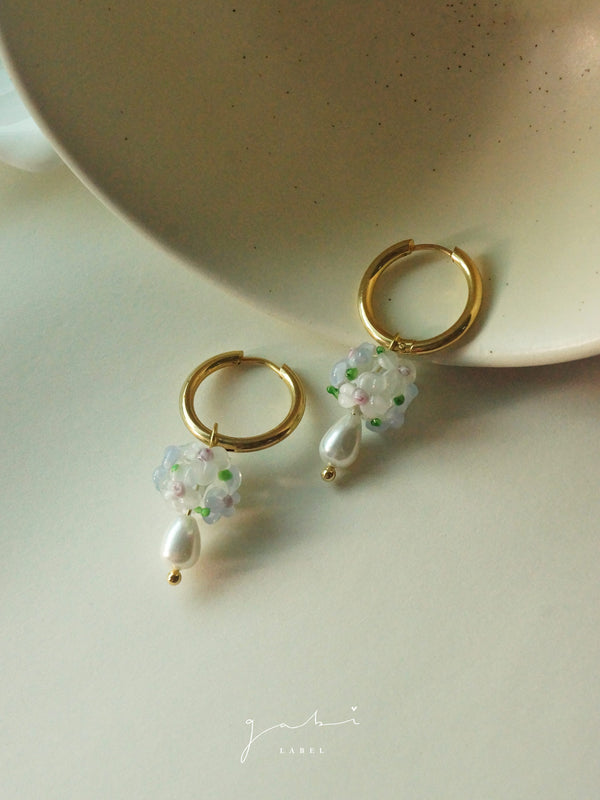 Glass Flower Bouquet Hoop Earrings