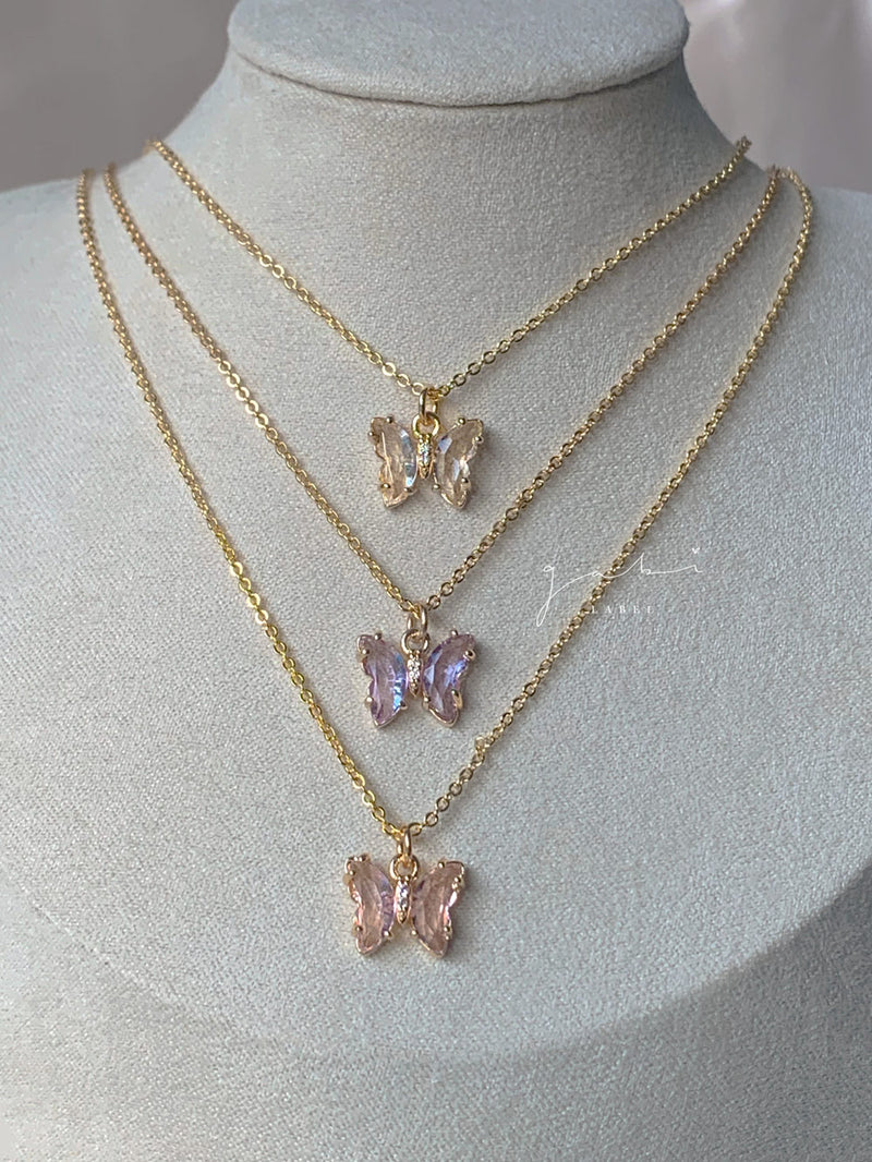 Petite Butterfly Necklace - Pink