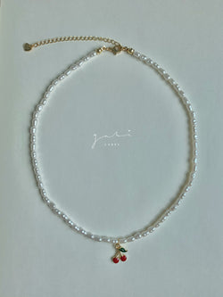 Pearl Necklace with Cherry Pendant