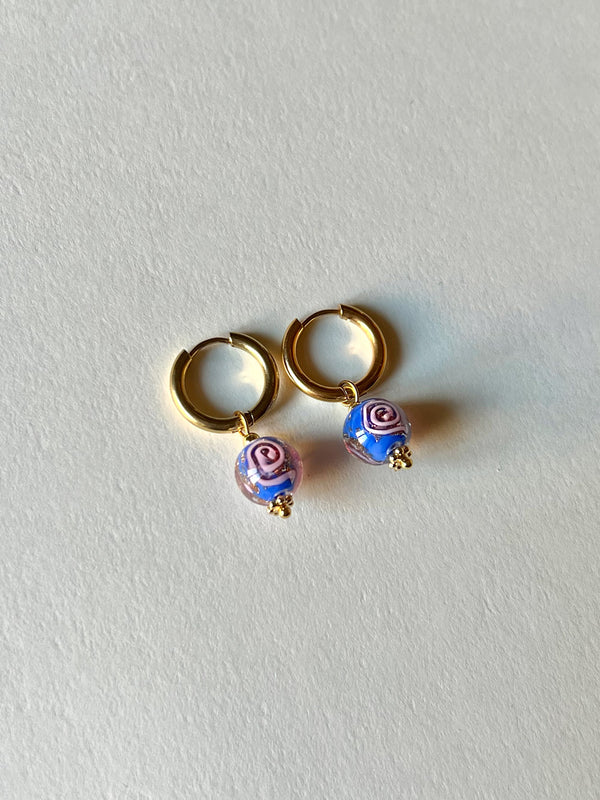 Little Hoops with Eclectic Glass Beads - China Blue