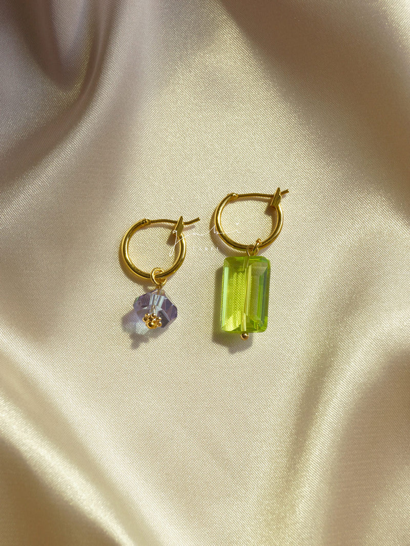 Mismatched Colour Glass Crystal Hoops
