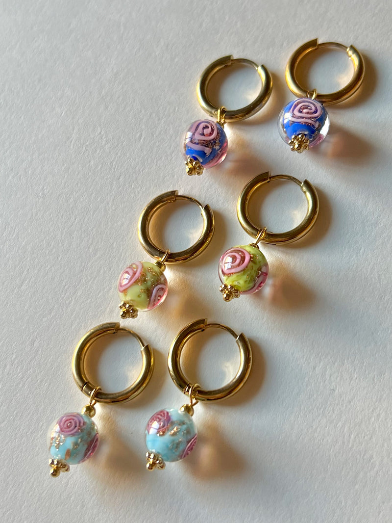 Little Hoops with Eclectic Glass Beads - China Blue