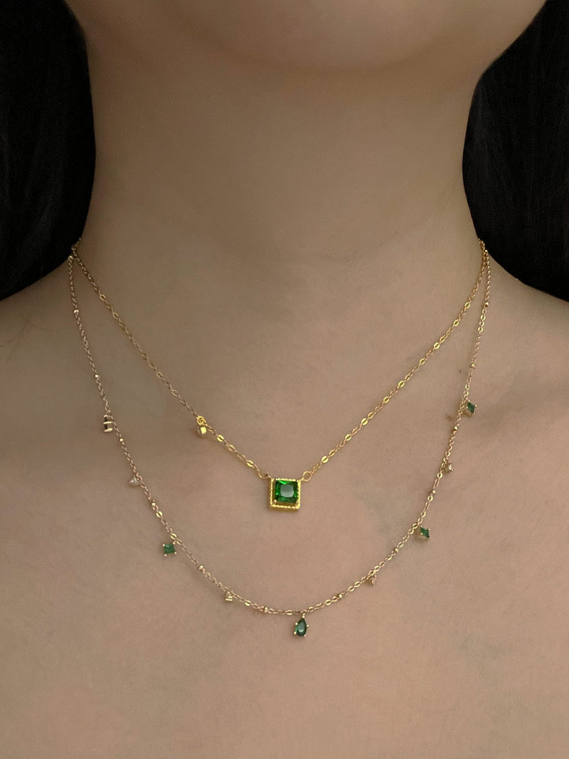 Square Emerald Gemstone Necklace