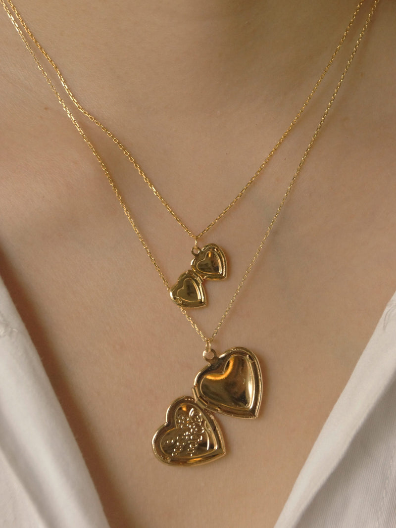 14K Yellow Gold-Filled Diamond 20mm Heart Locket Necklace