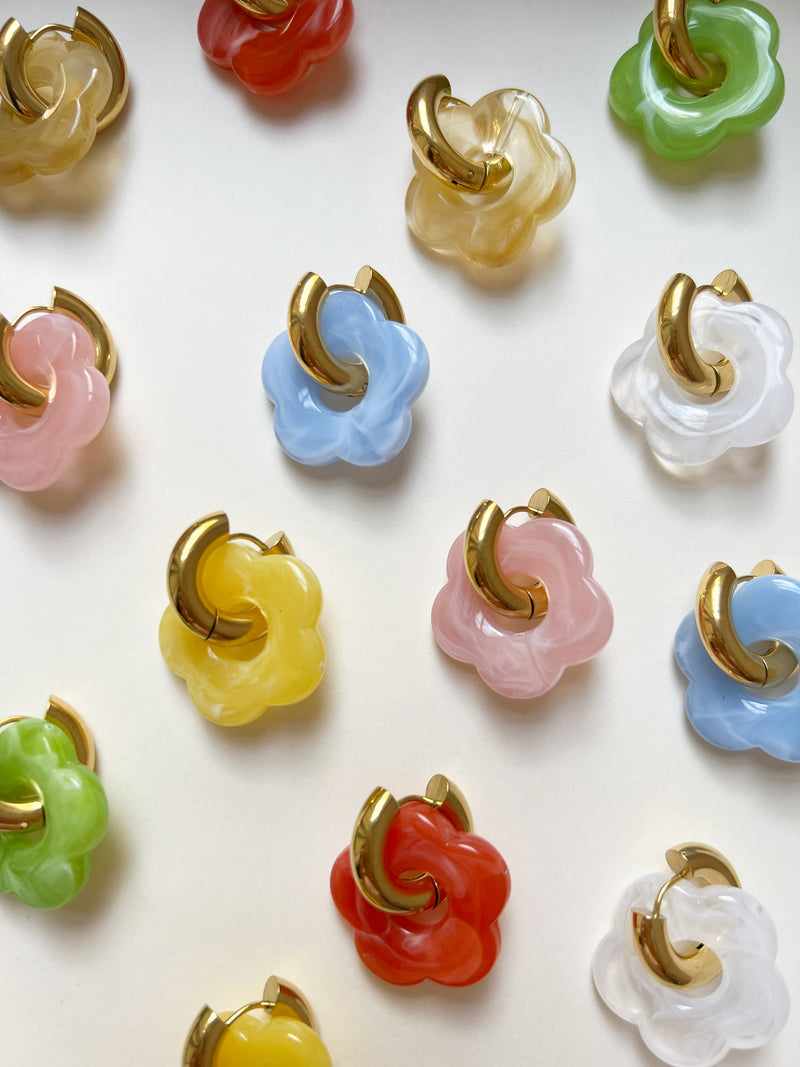 Donut Hoops with Flower Charm - Blue