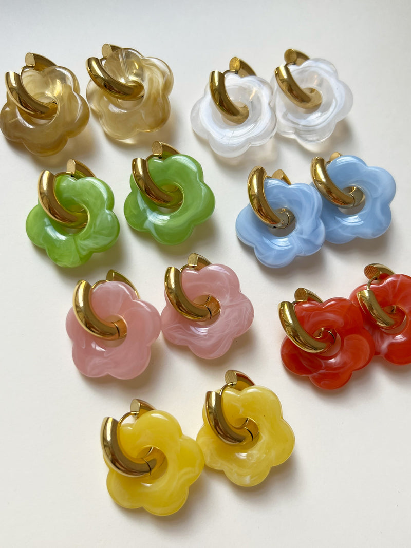 Donut Hoops with Flower Charm - Orange-red