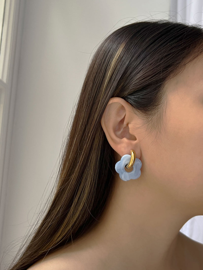Donut Hoops with Flower Charm - Blue