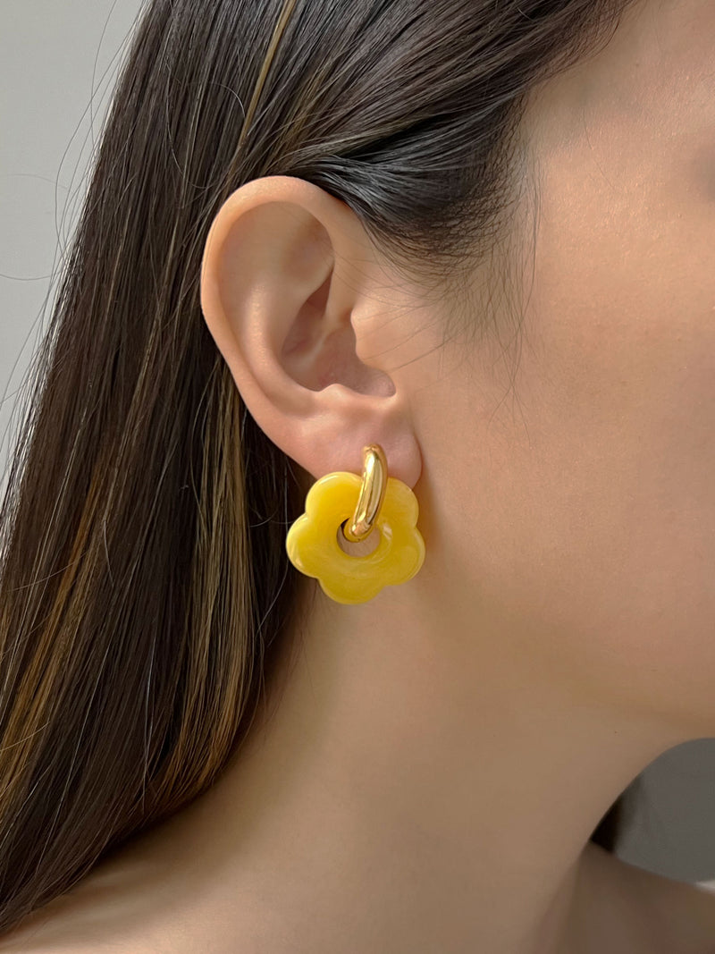 Donut Hoops with Flower Charm - Yellow