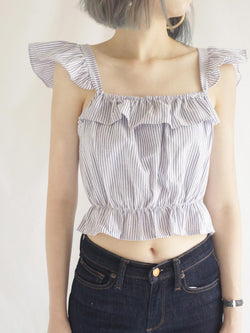 Jackie Flutter Sleeves Top - Blue Stripes