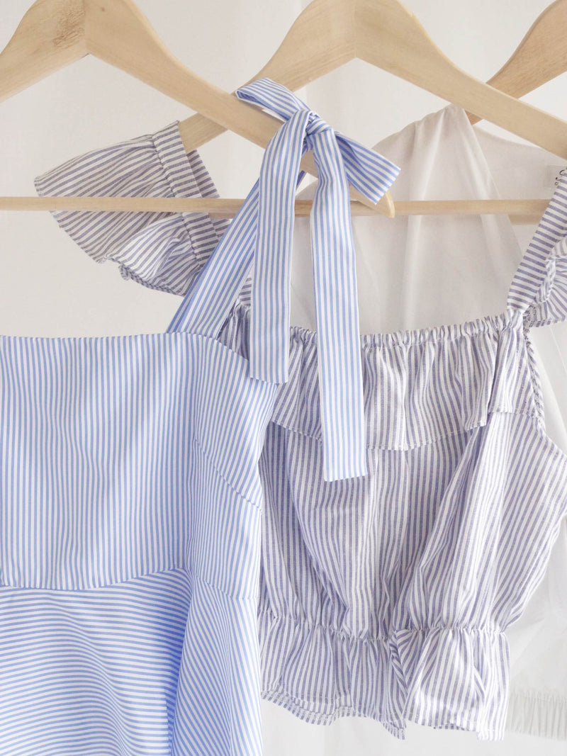 Jackie Flutter Sleeves Top - Blue Stripes
