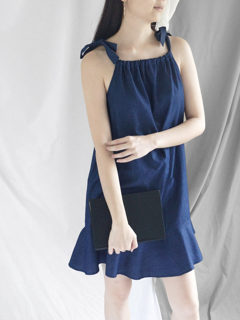 Lulu Ribbon Dress - Dark Denim