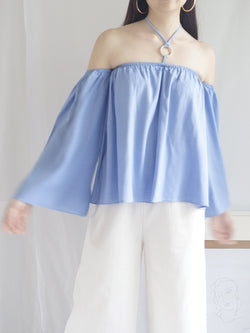 Poka Off-Shoulder Top - Island Blue