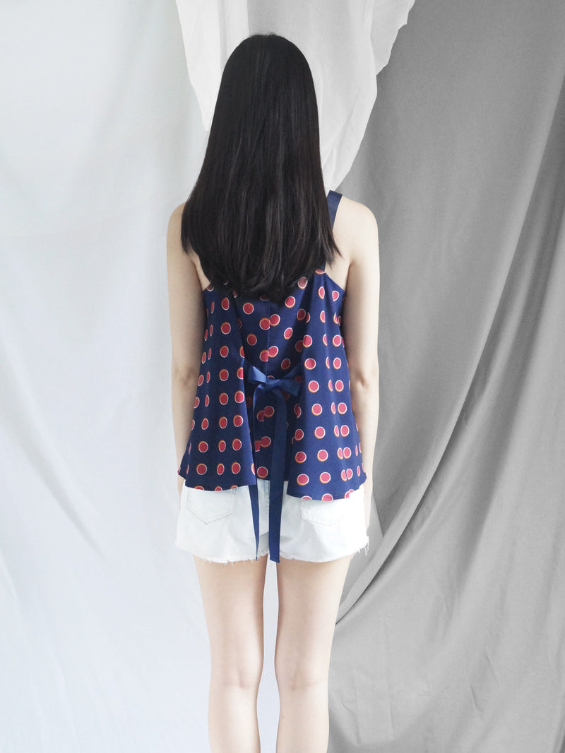 Polly Ribbon Top - Navy Blue
