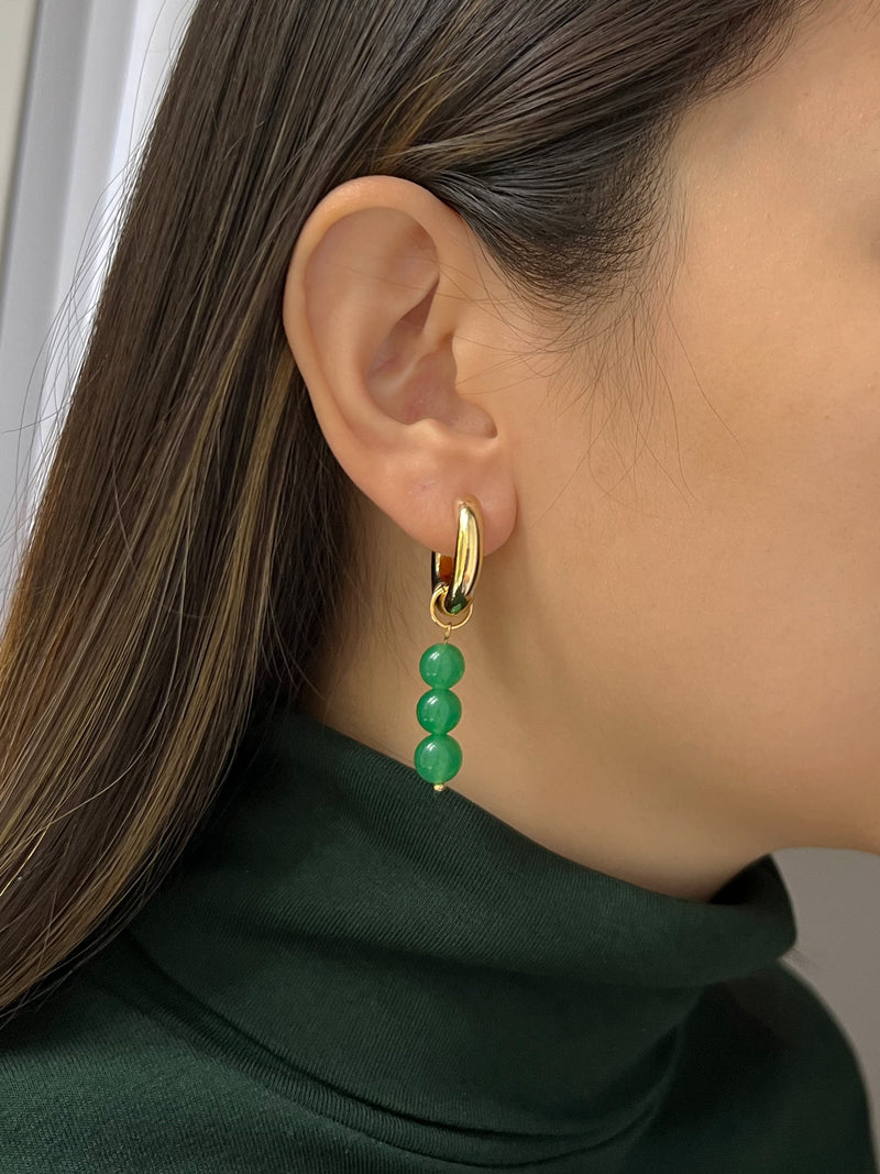 Asymmetrical Hoops with Natural Stones - Green