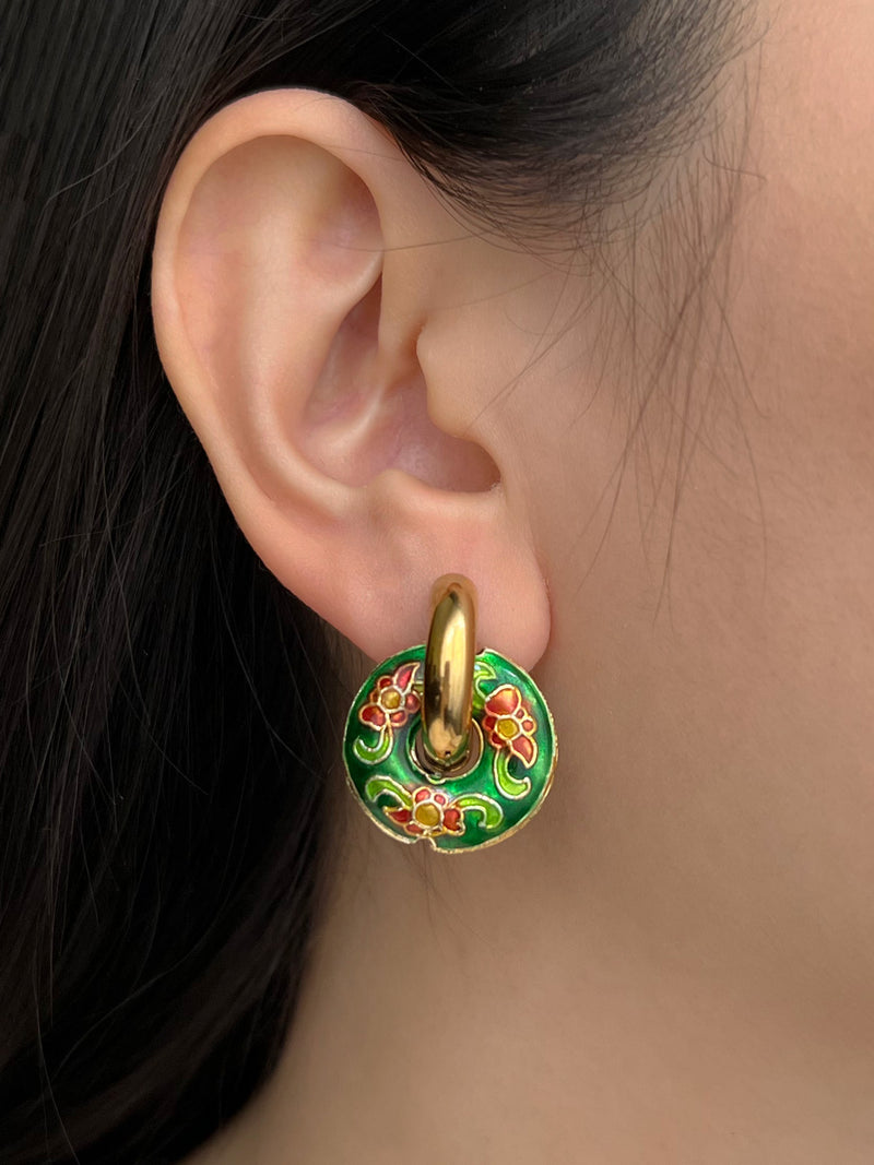 Donut Hoops - Cloisonne Emerald Green