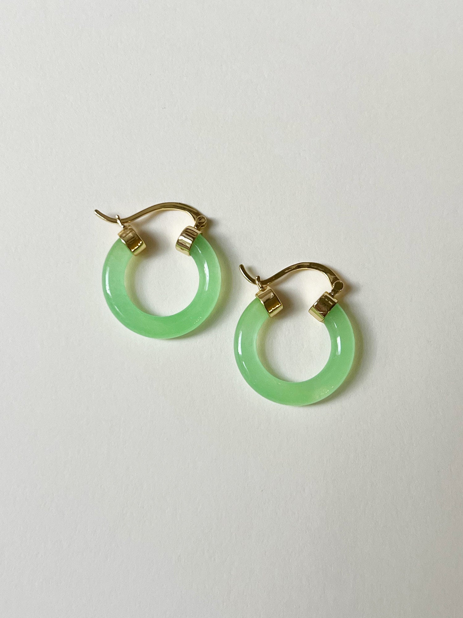 Green Jade Hoops (Gold tone)