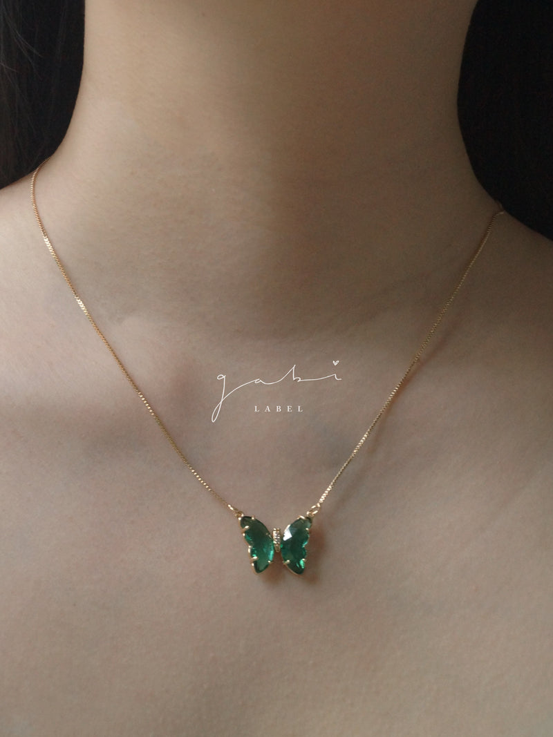 Crystal Butterfly Necklace - Emerald Green *14k Gold-plated