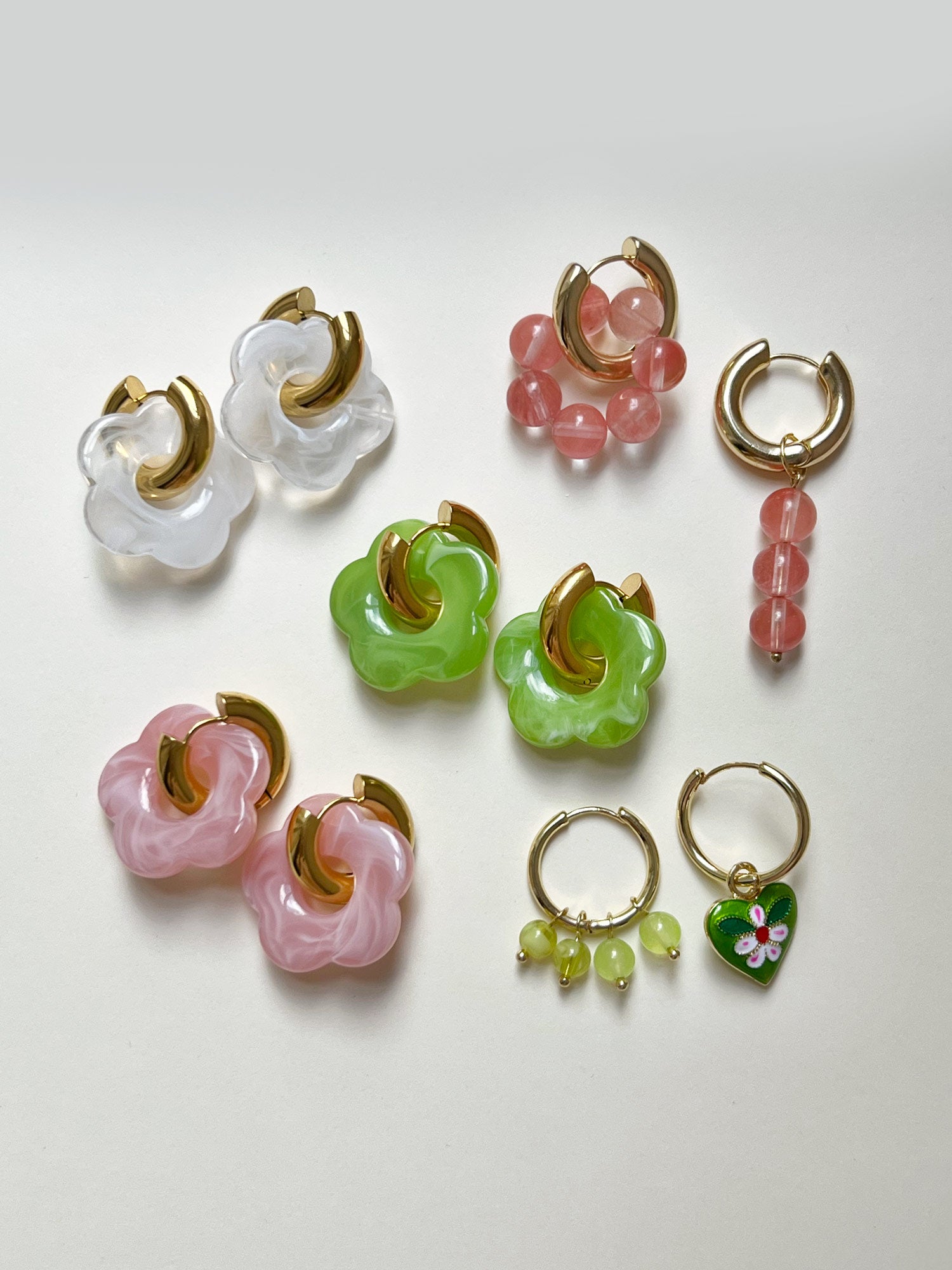 Donut Hoops with Flower Charm - Green