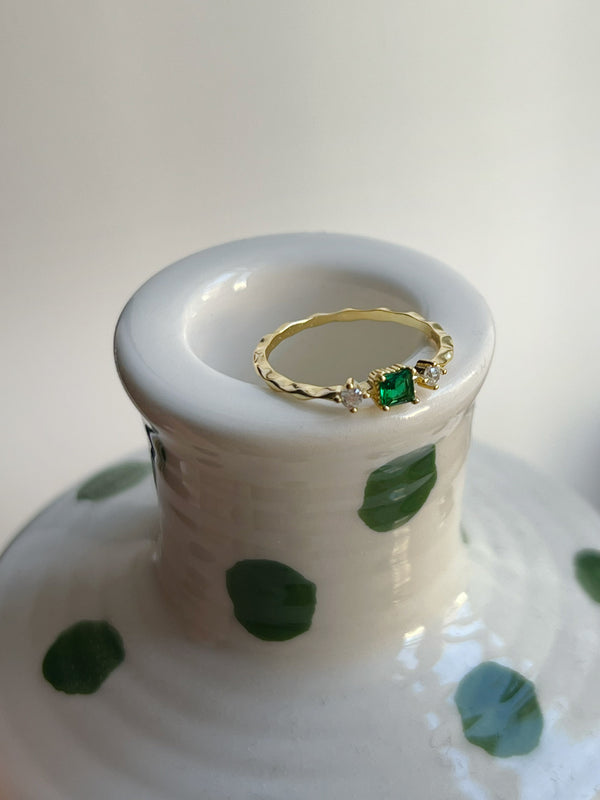Square Emerald Green Gemstone Ring
