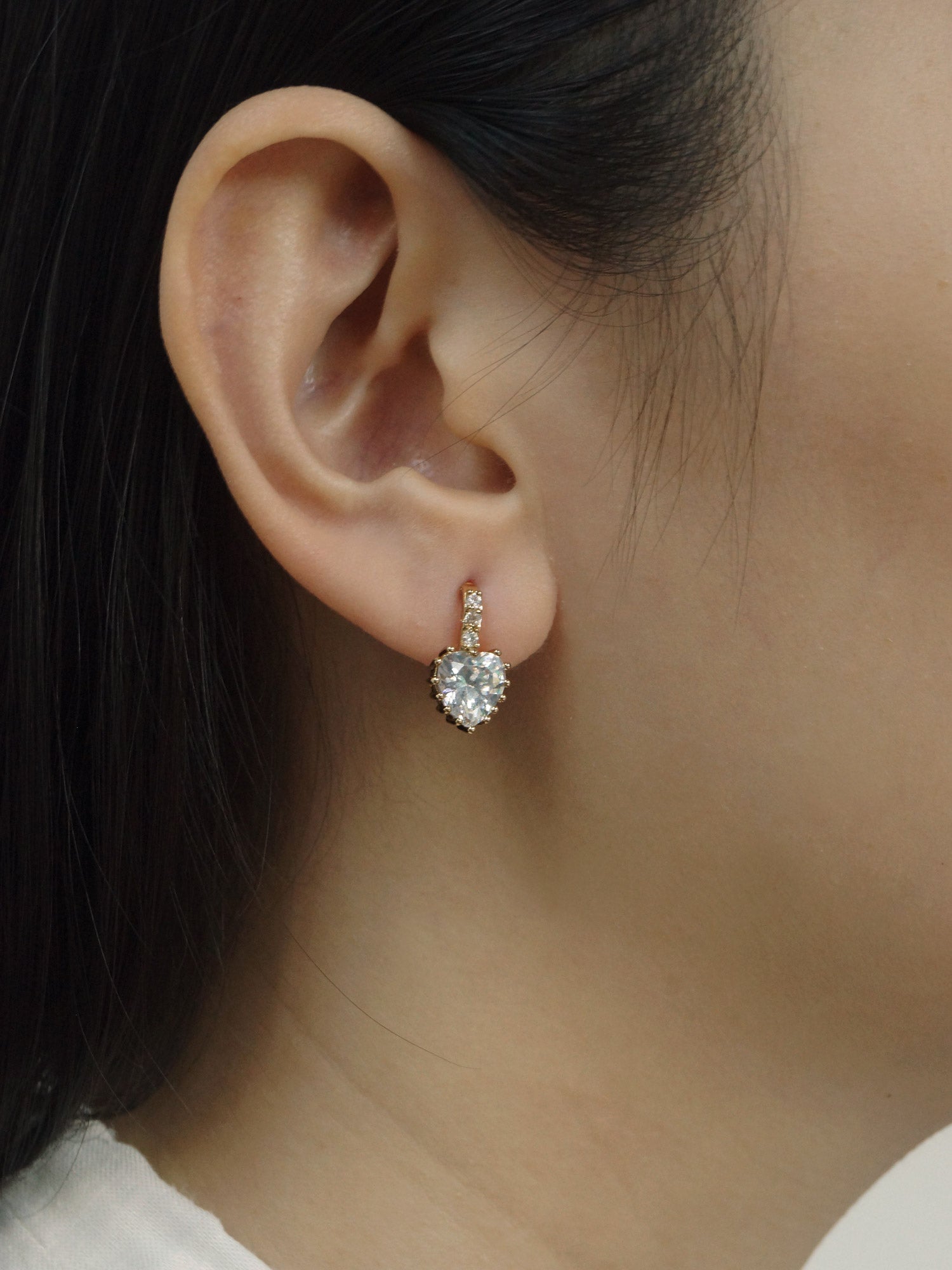 Clous d'oreilles Jewel Heart - Transparent *Plaqué or 18 carats