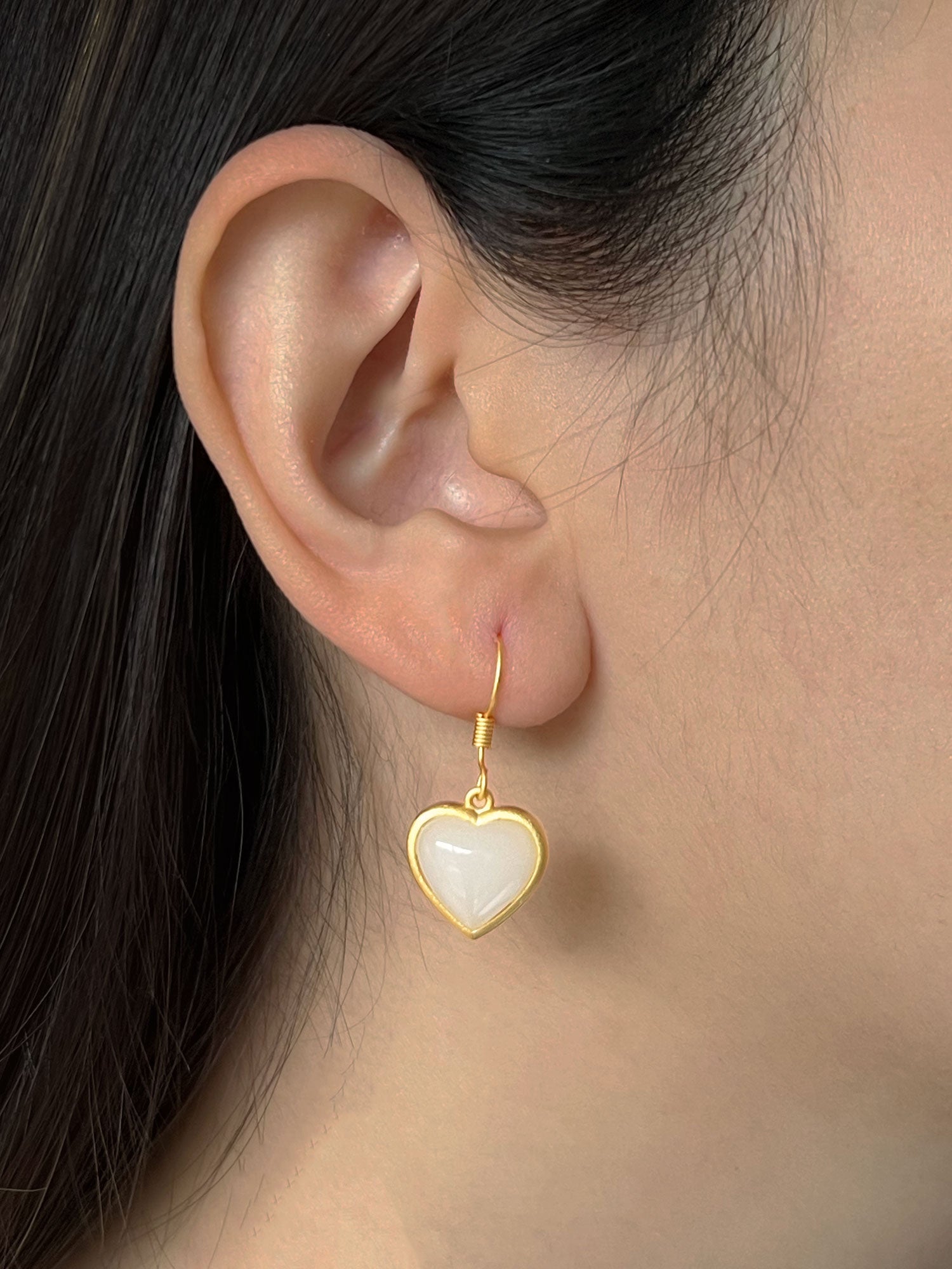 Boucles d'oreilles en jade coeur potelé