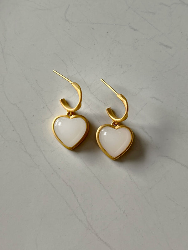 Perfect Heart Jade Hoop Earrings