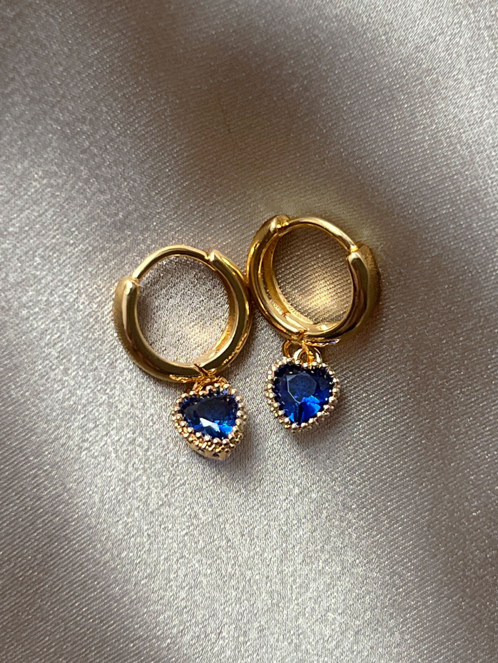 Secret Treasure Heart Gemstone Huggies - Royal Blue