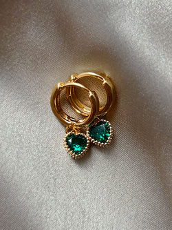 Secret Treasure Heart Gemstone Huggies - Emerald Green – Gabi The Label