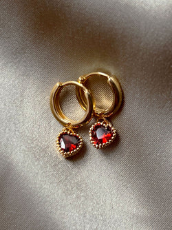 Secret Treasure Heart Gemstone Huggies - Ruby Red – Gabi The Label