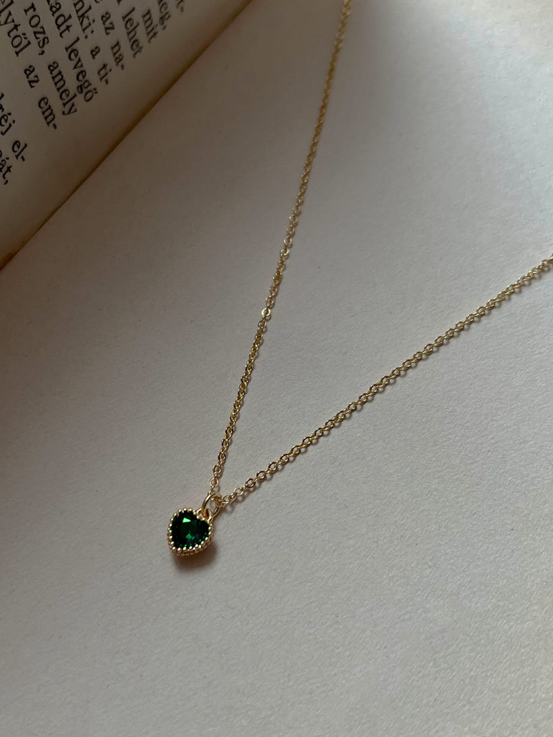 Secret Treasure Heart Gemstone Necklace - Emerald Green