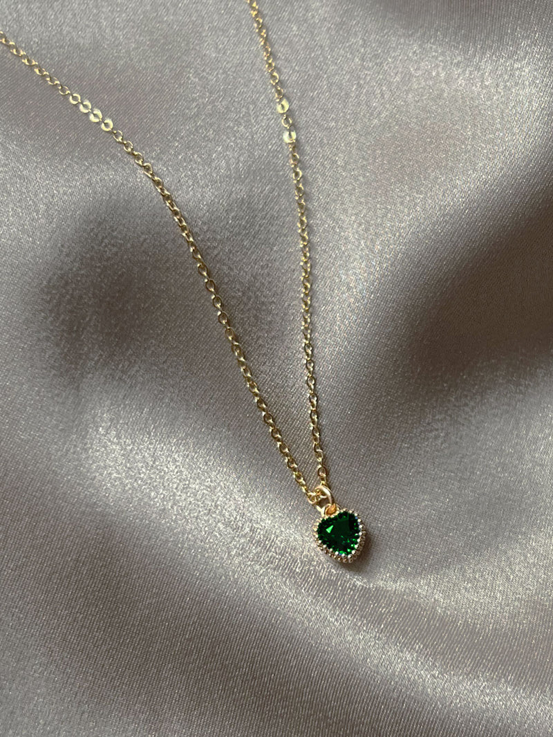 Secret Treasure Heart Gemstone Necklace - Emerald Green