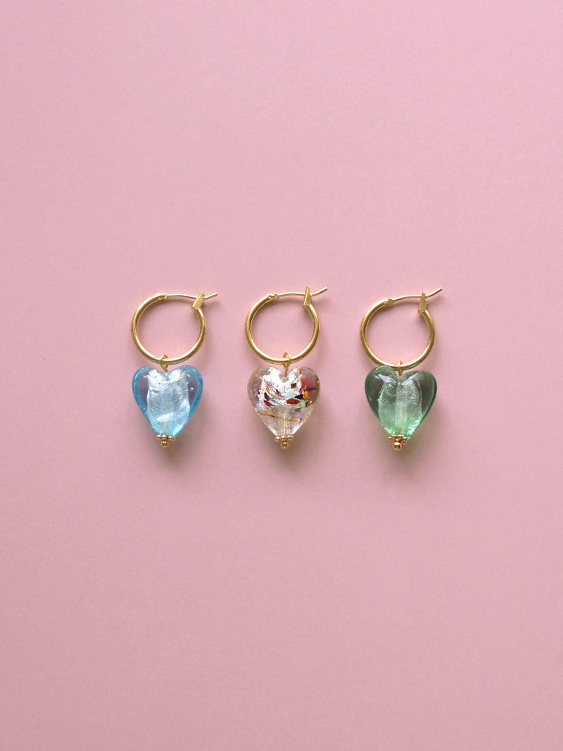 Glass Heart Hoops - Sky *18K Gold-plated