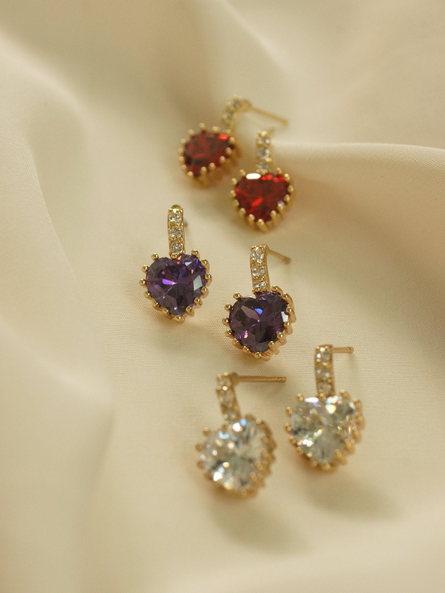 Clous d'oreilles Jewel Heart - Violet *Plaqué or 18 carats