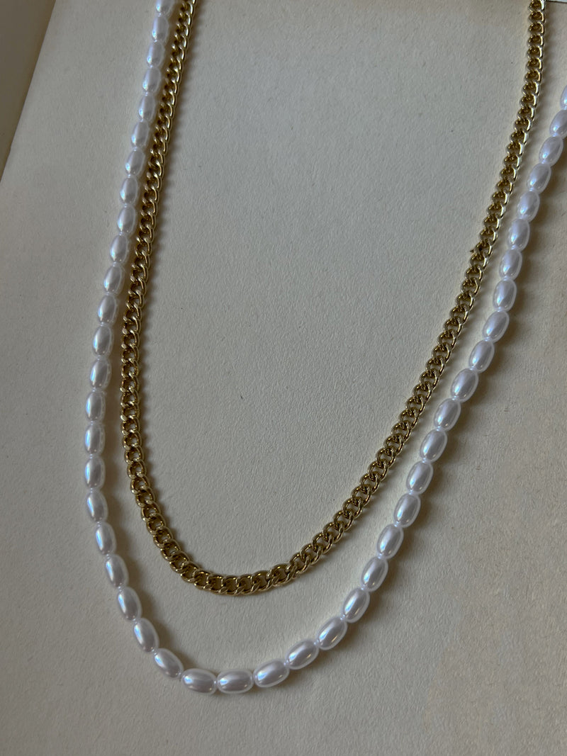 Pearl & Chain Layered Necklace