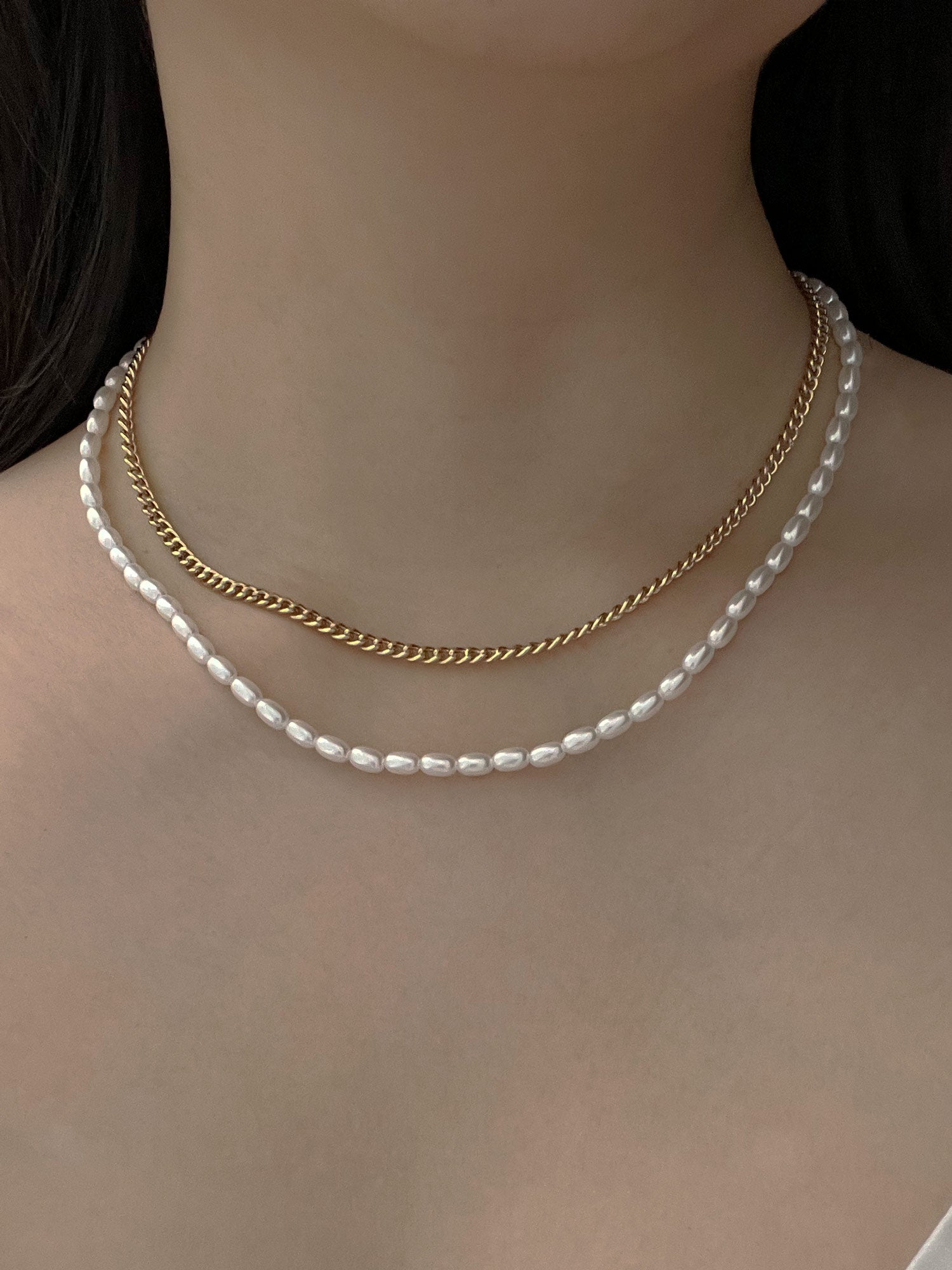 layered pearl gold chainnecklace