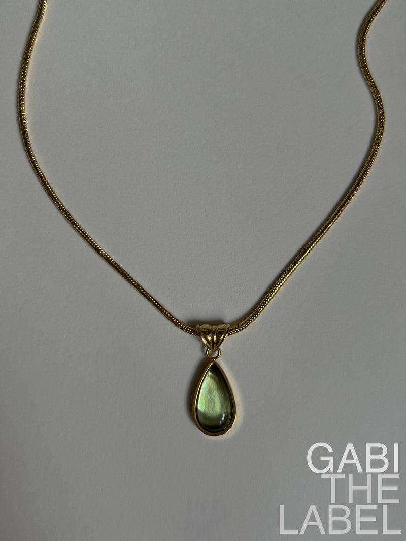 Mermaid Teardrop Gold Necklace - Green