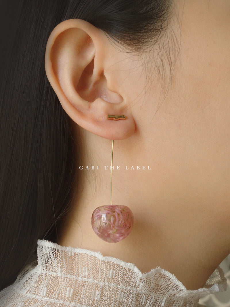 MIKA Floral Cherry Earrings - Clear Pink *Gold-plated stems