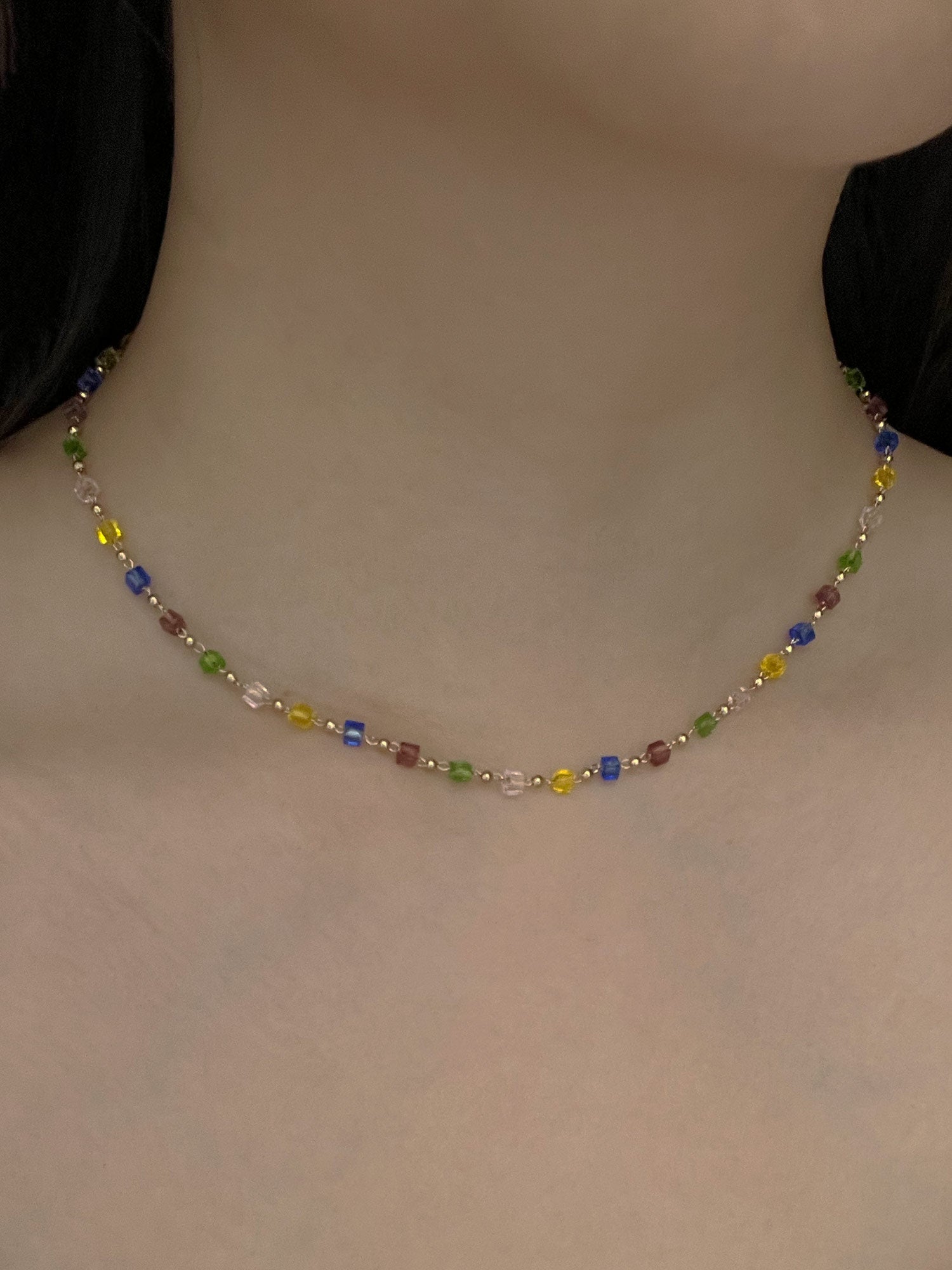 multi colour gem necklace model